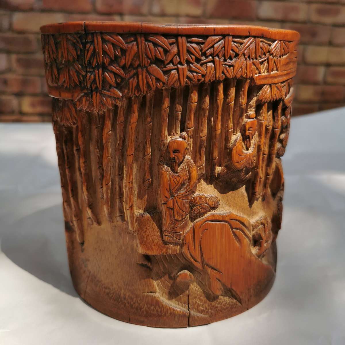 Antique Chinese The old Tibetan bamboo carving pen container from Chinese Qing Dynasty