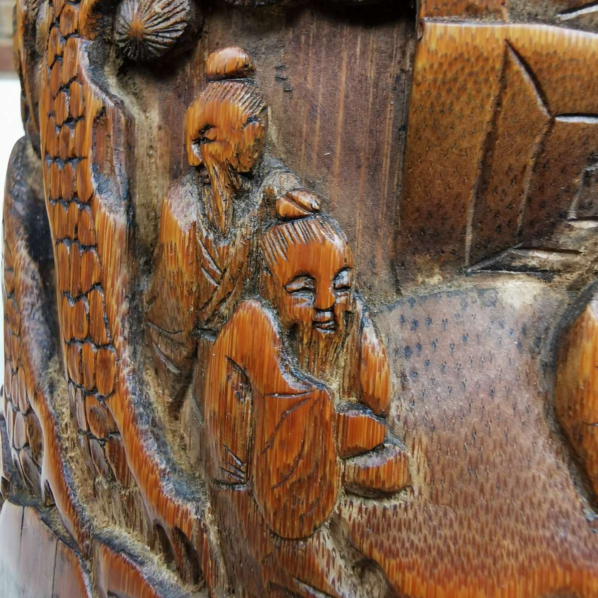 Antique Chinese The old Tibetan bamboo carving pen container from Chinese Qing Dynasty