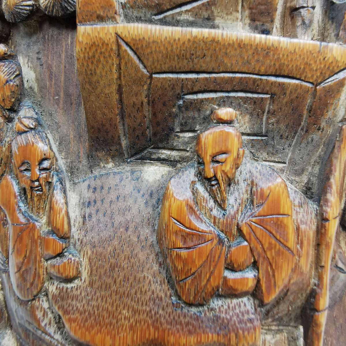 Antique Chinese The old Tibetan bamboo carving pen container from Chinese Qing Dynasty