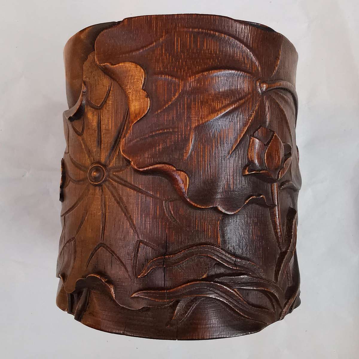 Antique Chinese The old Tibetan bamboo carving pen container from Chinese Qing Dynasty