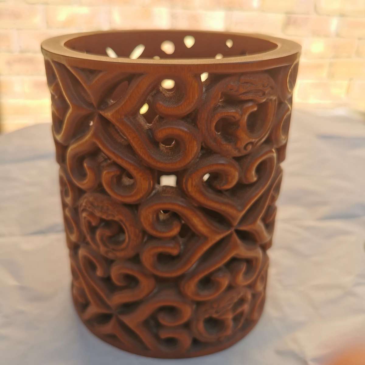 Antique Chinese The old Tibetan bamboo carving pen container from Chinese Qing Dynasty