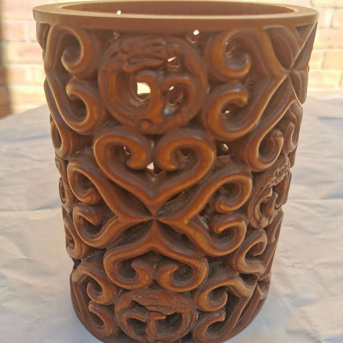 Antique Chinese The old Tibetan bamboo carving pen container from Chinese Qing Dynasty