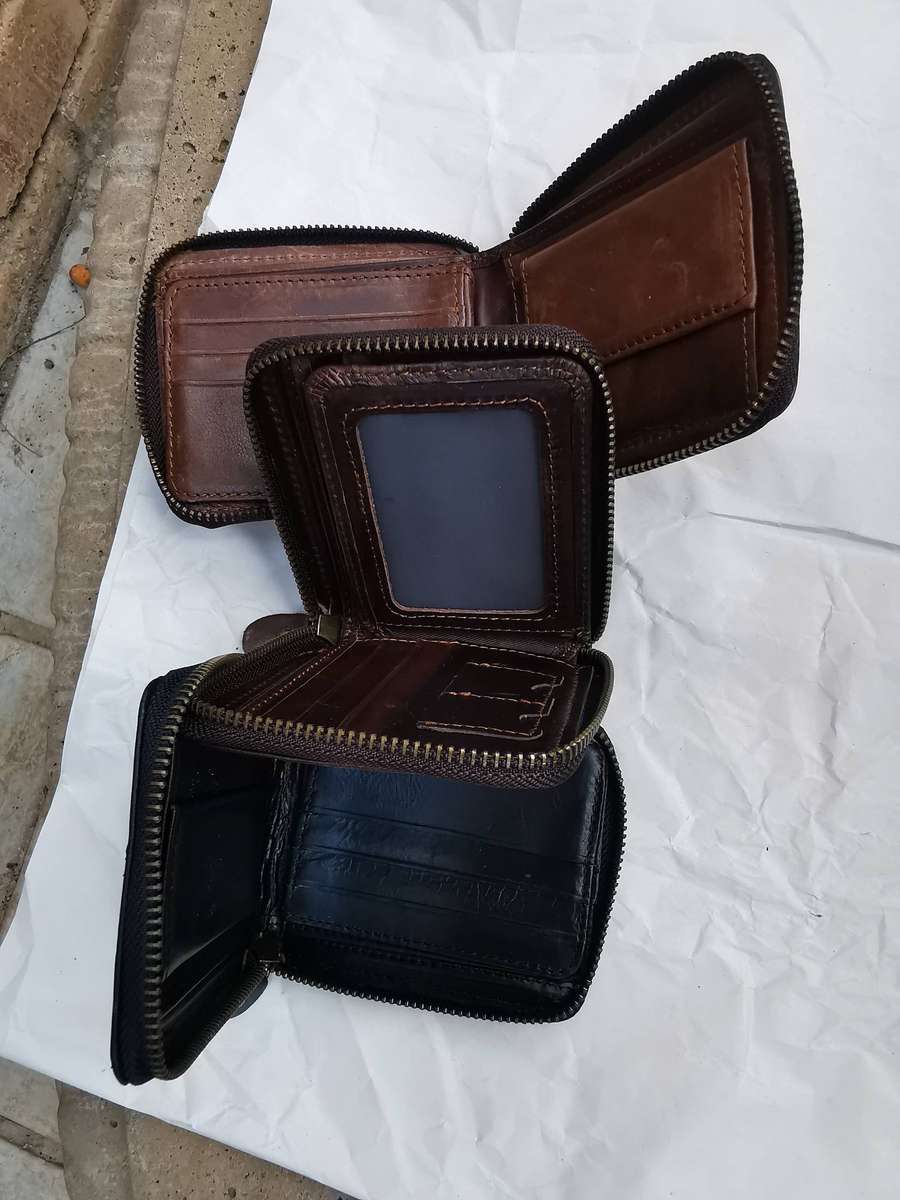 Men's Genuine Leather Zip Around Bifold Wallet+SD Memo Cardholder