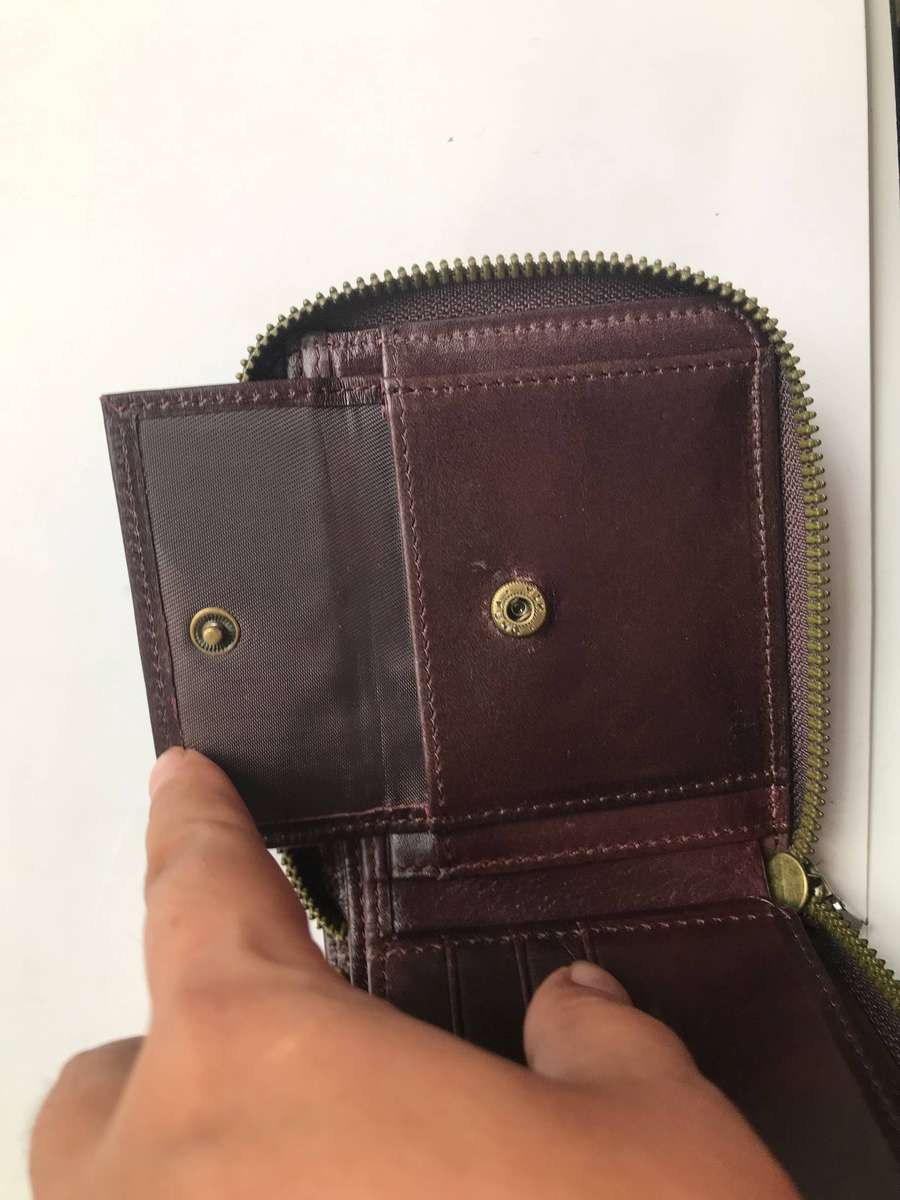 Men's Genuine Leather Zip Around Bifold Wallet+SD Memo Cardholder-Brown