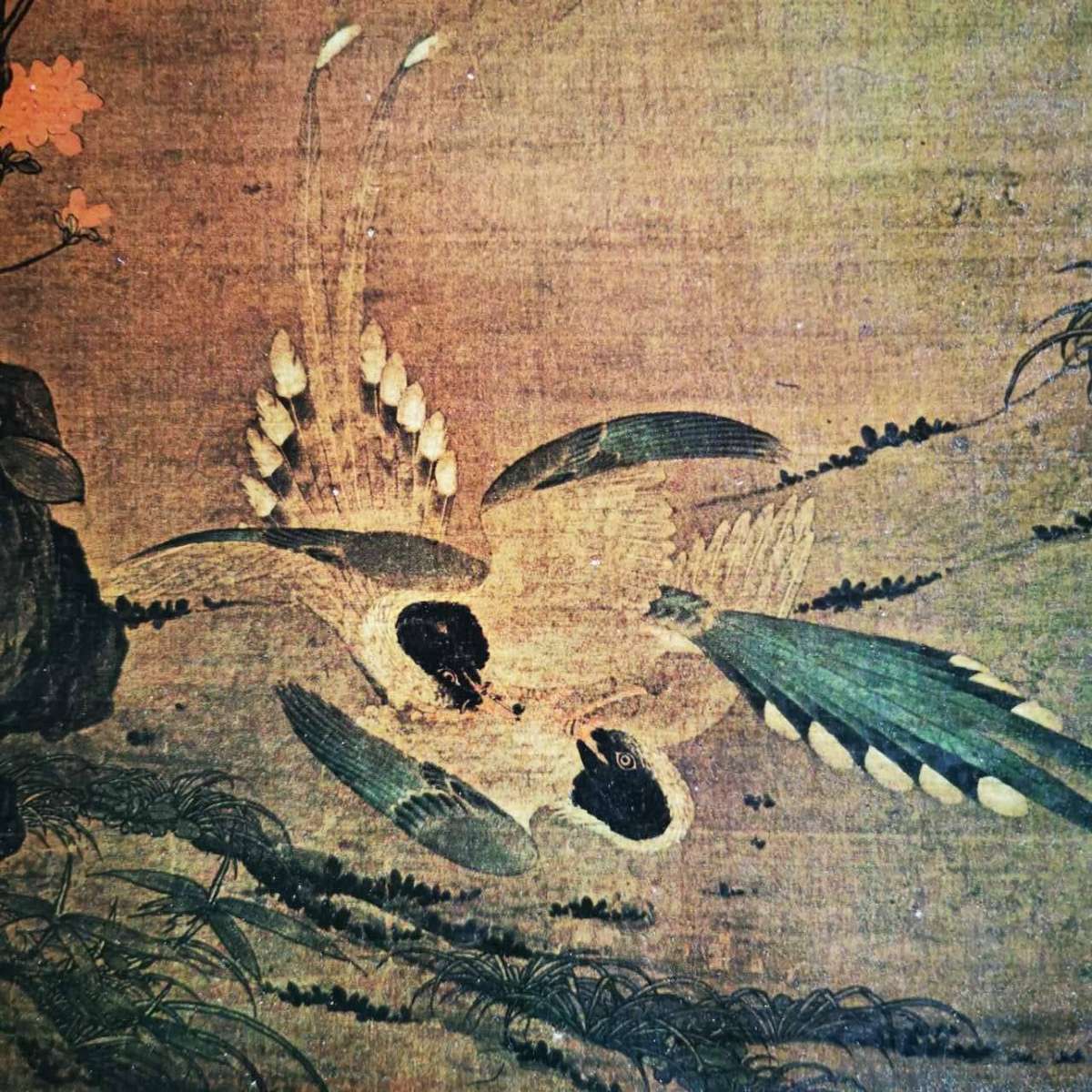 VINTAGE PRINT OF MING DYNASTY - "THREE MATPIES AND SPRING FLOWERS"