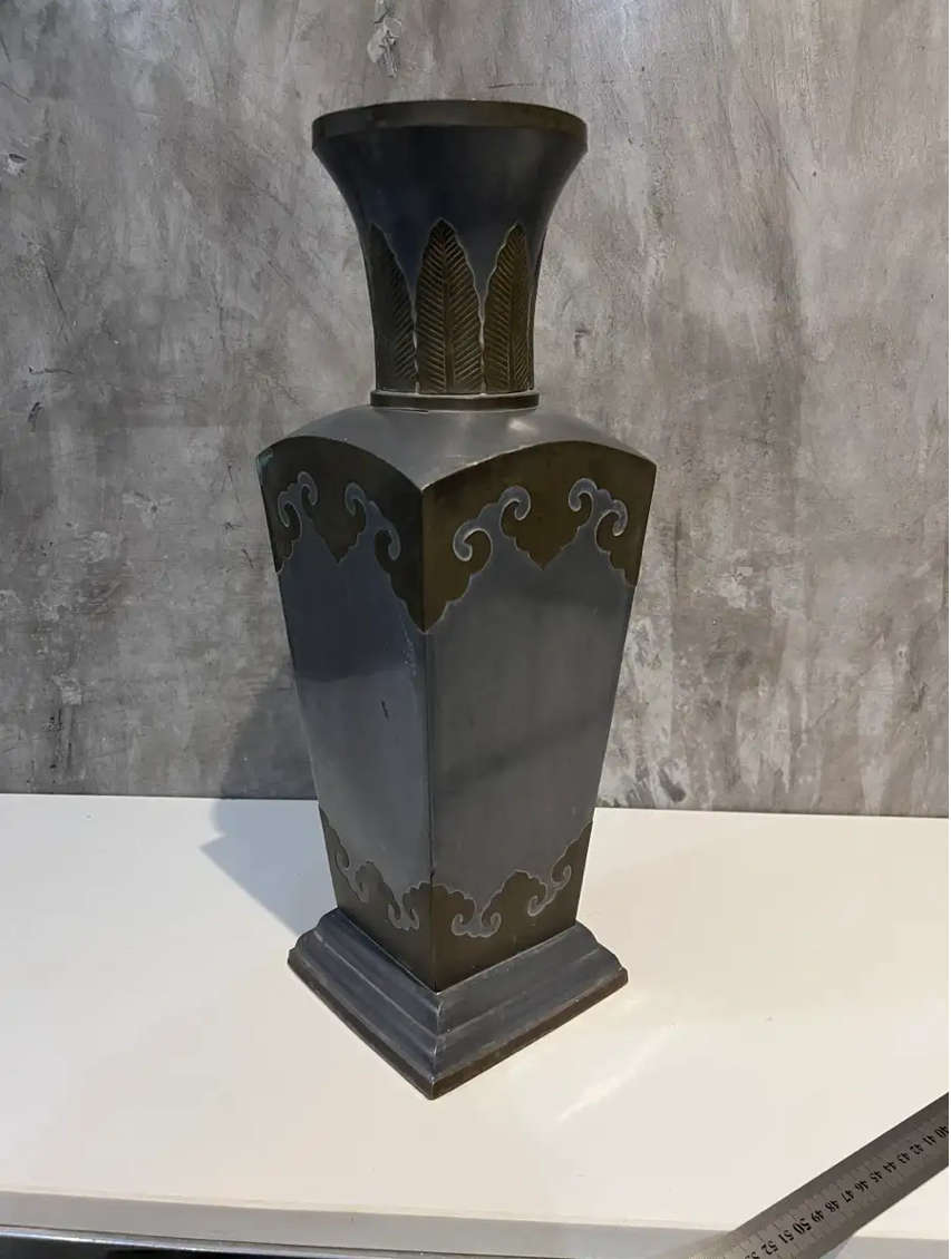 LARGE 47 cm pewter and brass vintage highly detailed vase solid vase !!!