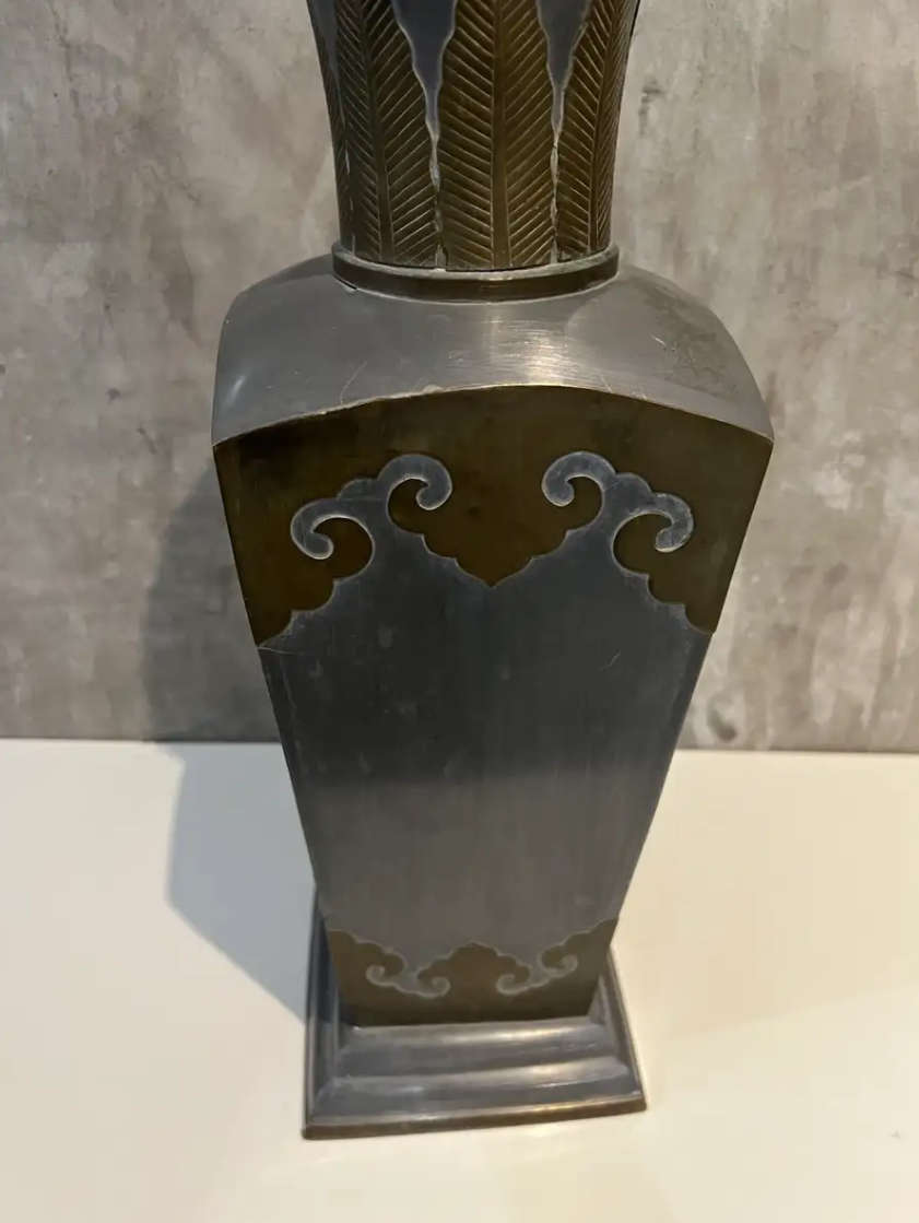 LARGE 47 cm pewter and brass vintage highly detailed vase solid vase !!!