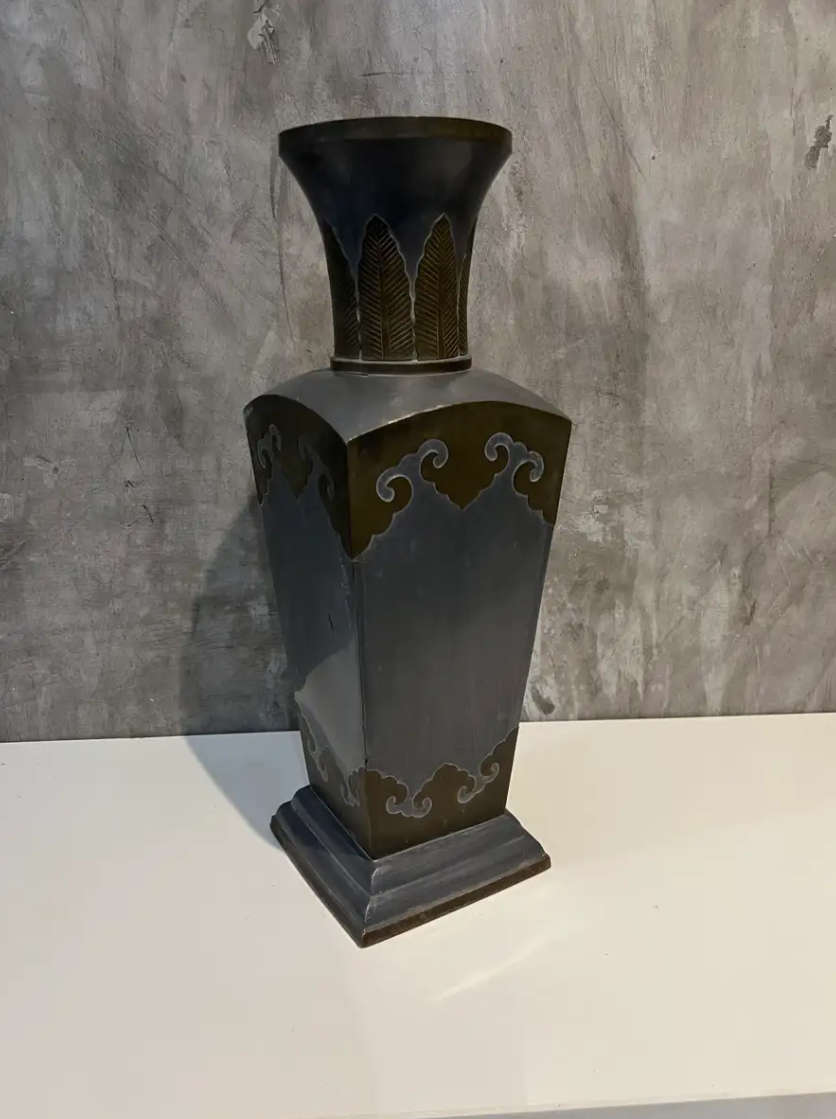 LARGE 47 cm pewter and brass vintage highly detailed vase solid vase !!!