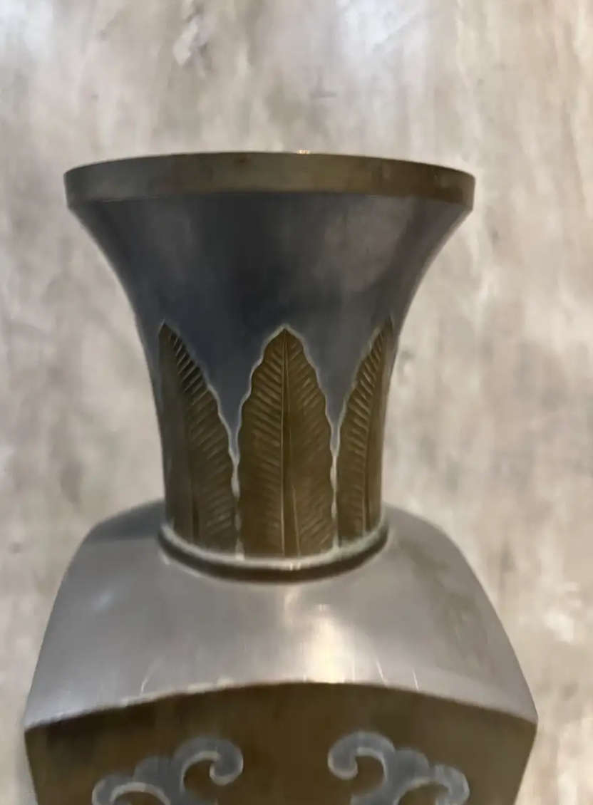 LARGE 47 cm pewter and brass vintage highly detailed vase solid vase !!!