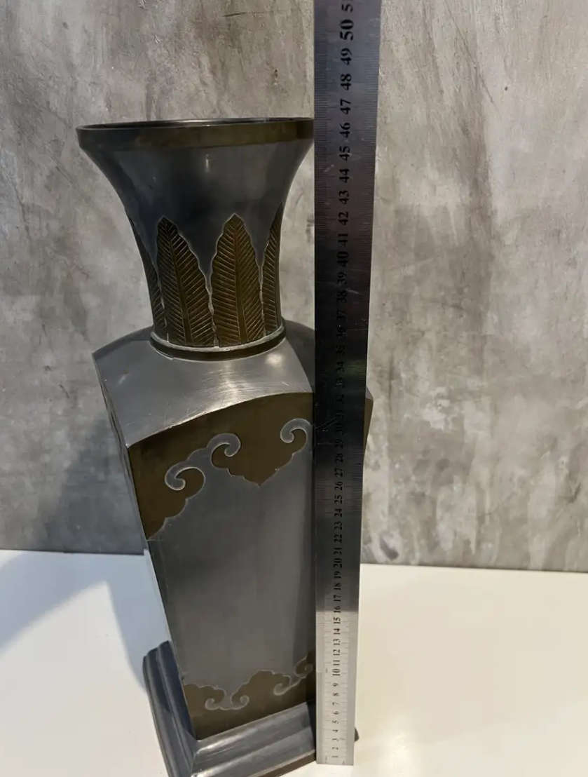 LARGE 47 cm pewter and brass vintage highly detailed vase solid vase !!!