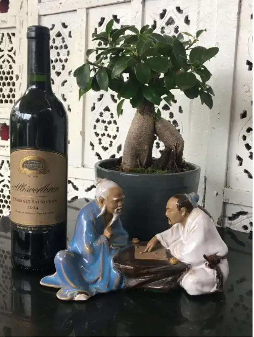 Large Vintage Chinese Shiwan Glazed Mudmen Figurines Playing Go