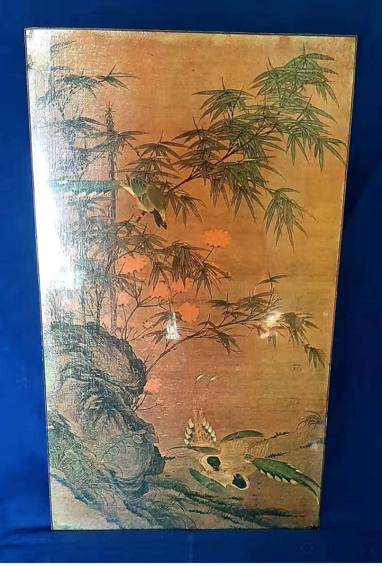 VINTAGE PRINT OF MING DYNASTY - "THREE MATPIES AND SPRING FLOWERS"