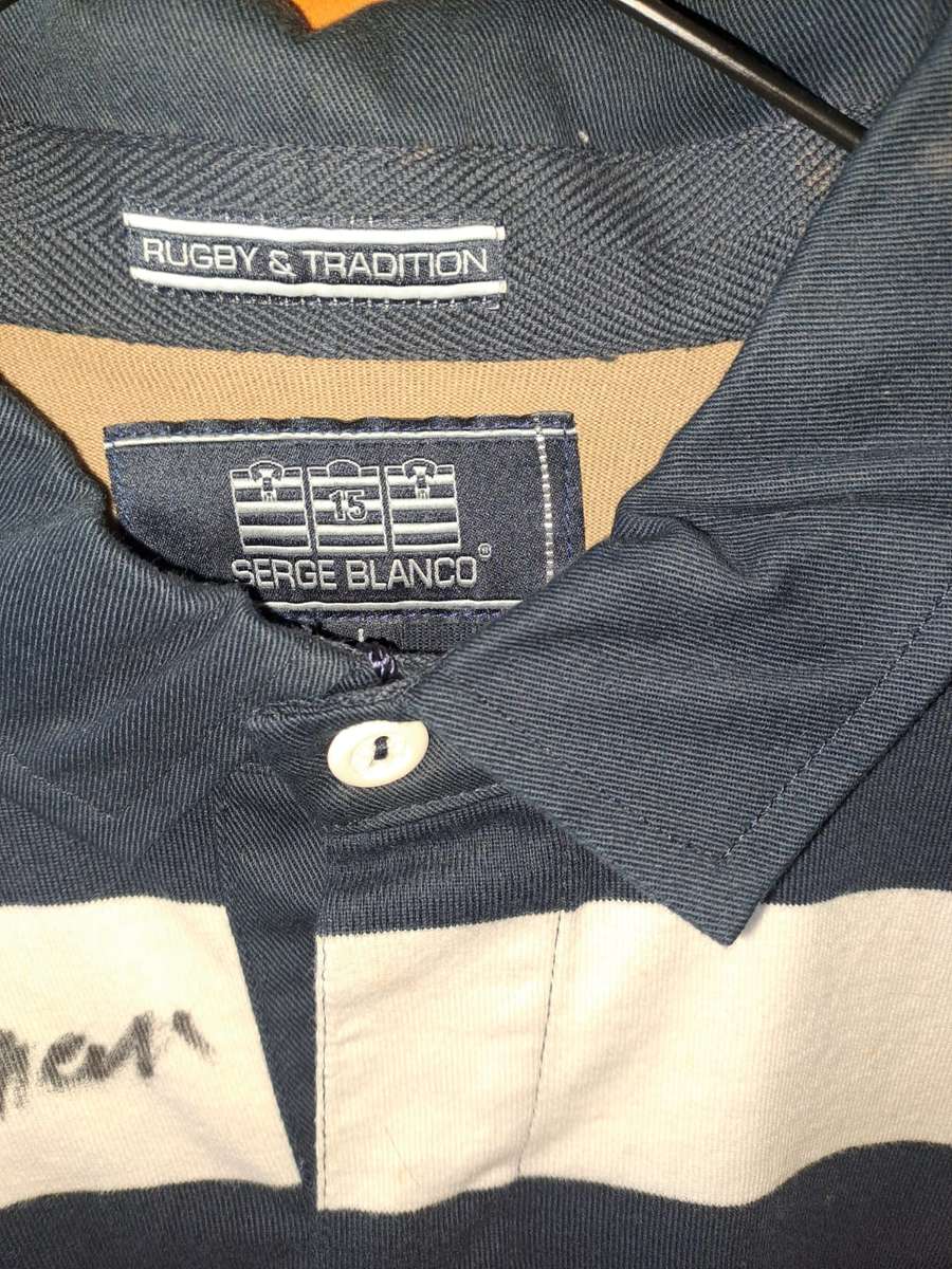 Rugby, Serge Blanco, magical fullback, original signature on his own clothing range, Size Large