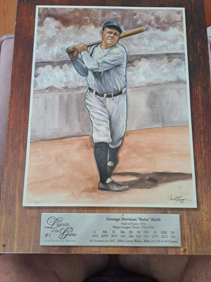 Legend of the Game no 1, Babe Ruth, Baseball tin plate on board