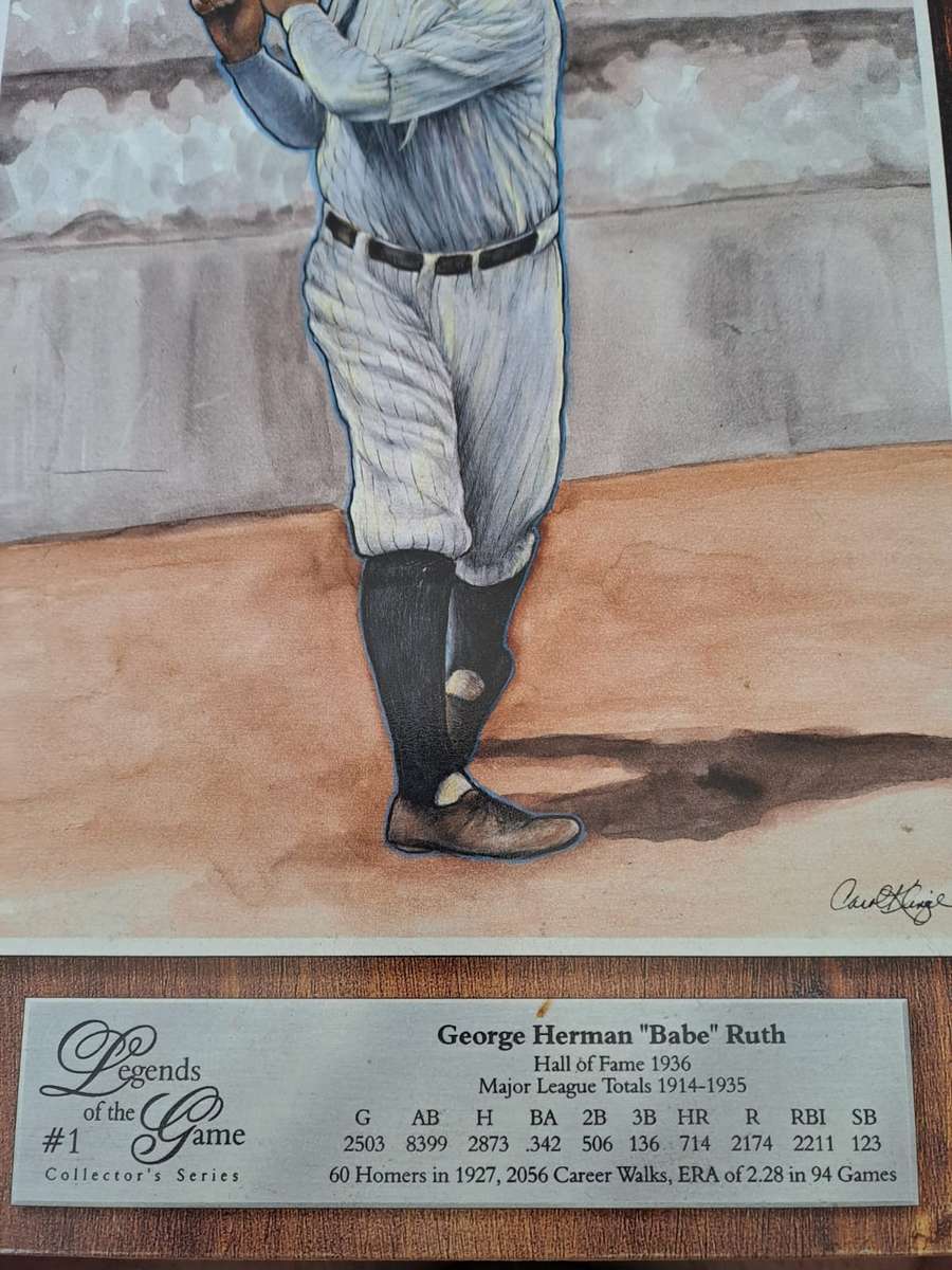 Legend of the Game no 1, Babe Ruth, Baseball tin plate on board