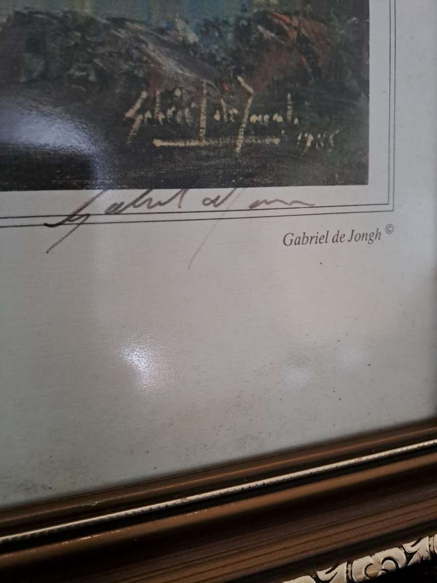 Gabriel de Jongh Lithograph "Table Mountain with Galleon" with original signature in pen