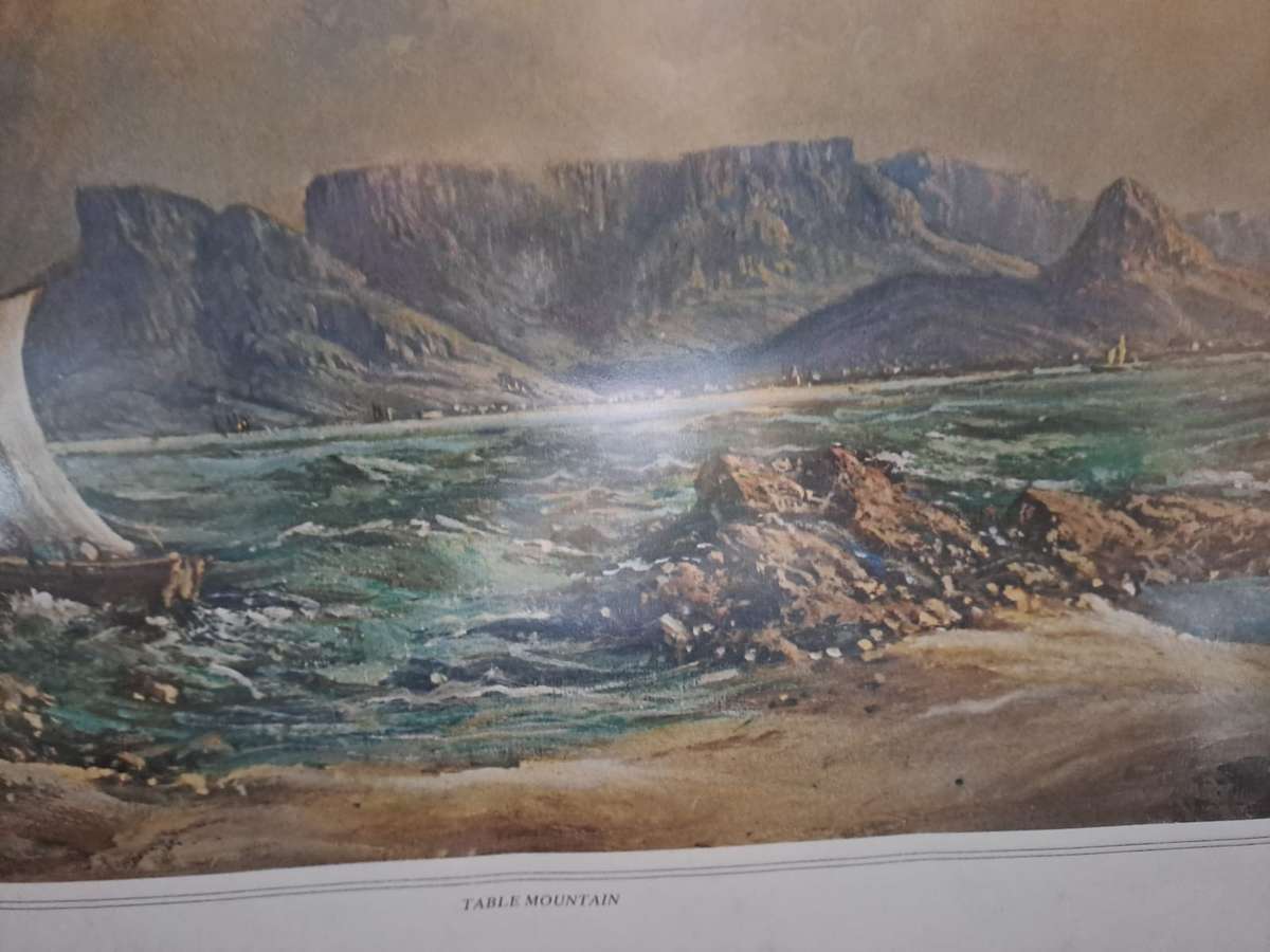 Gabriel de Jongh Lithograph "Table Mountain with Galleon" with original signature in pen