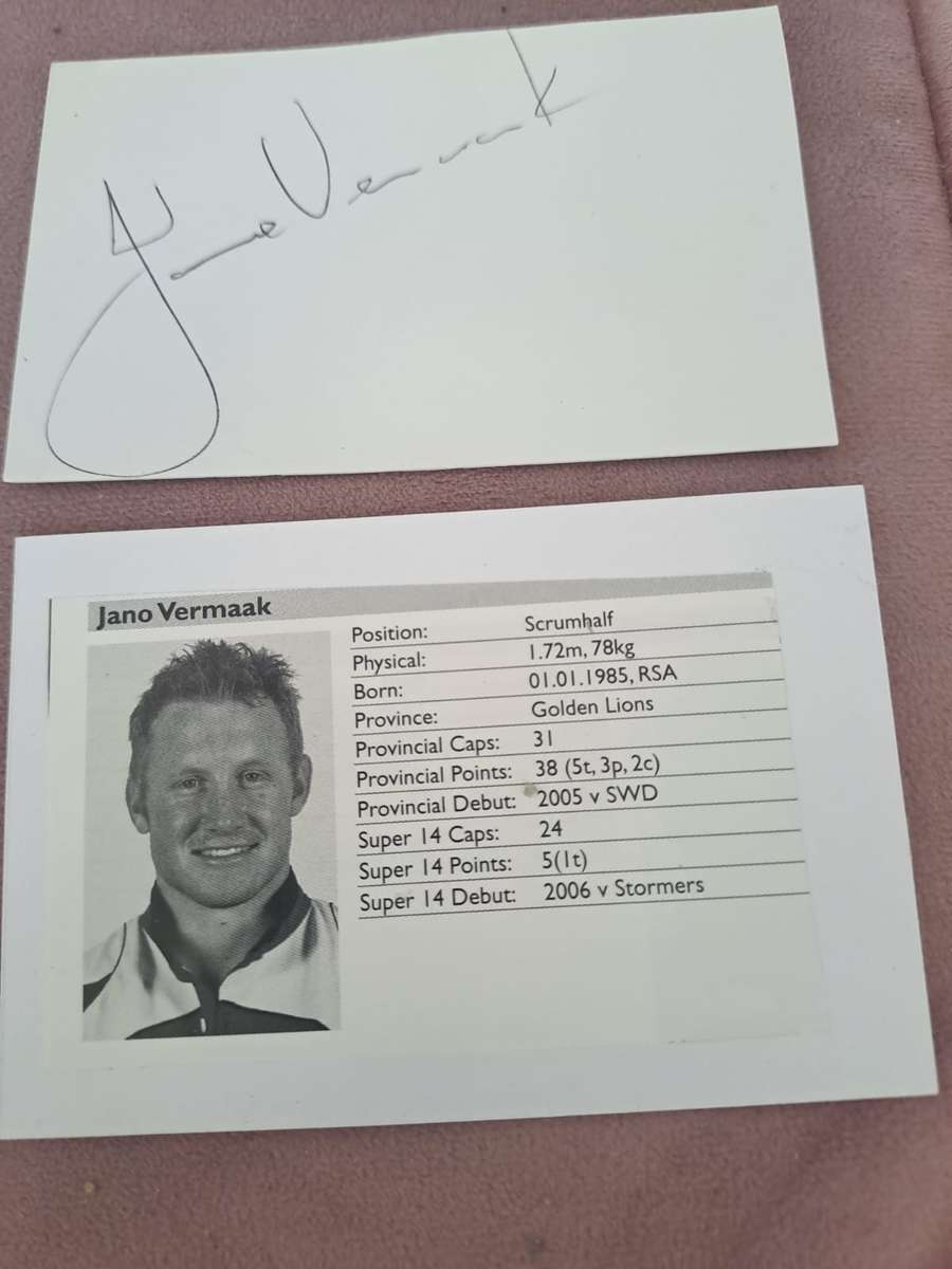 Rugby, Jano Vermaak original autograph