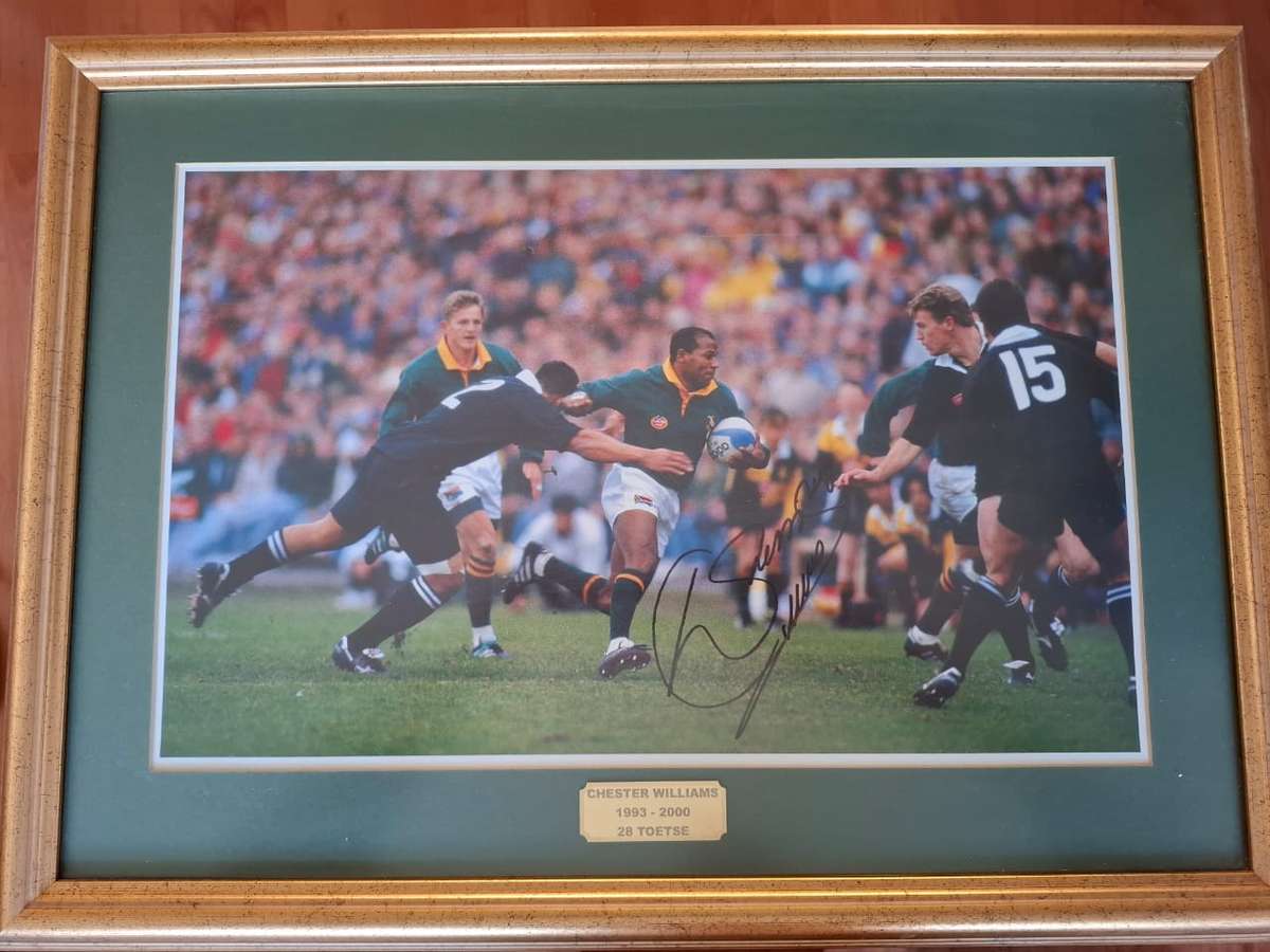 Chester Williams, rugby legend, framed signed