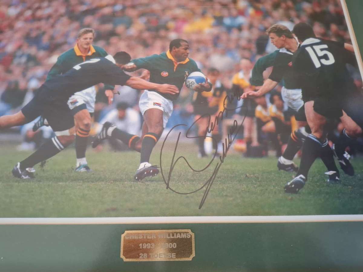 Chester Williams, rugby legend, framed signed