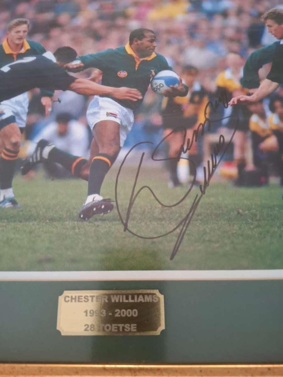 Chester Williams, rugby legend, framed signed