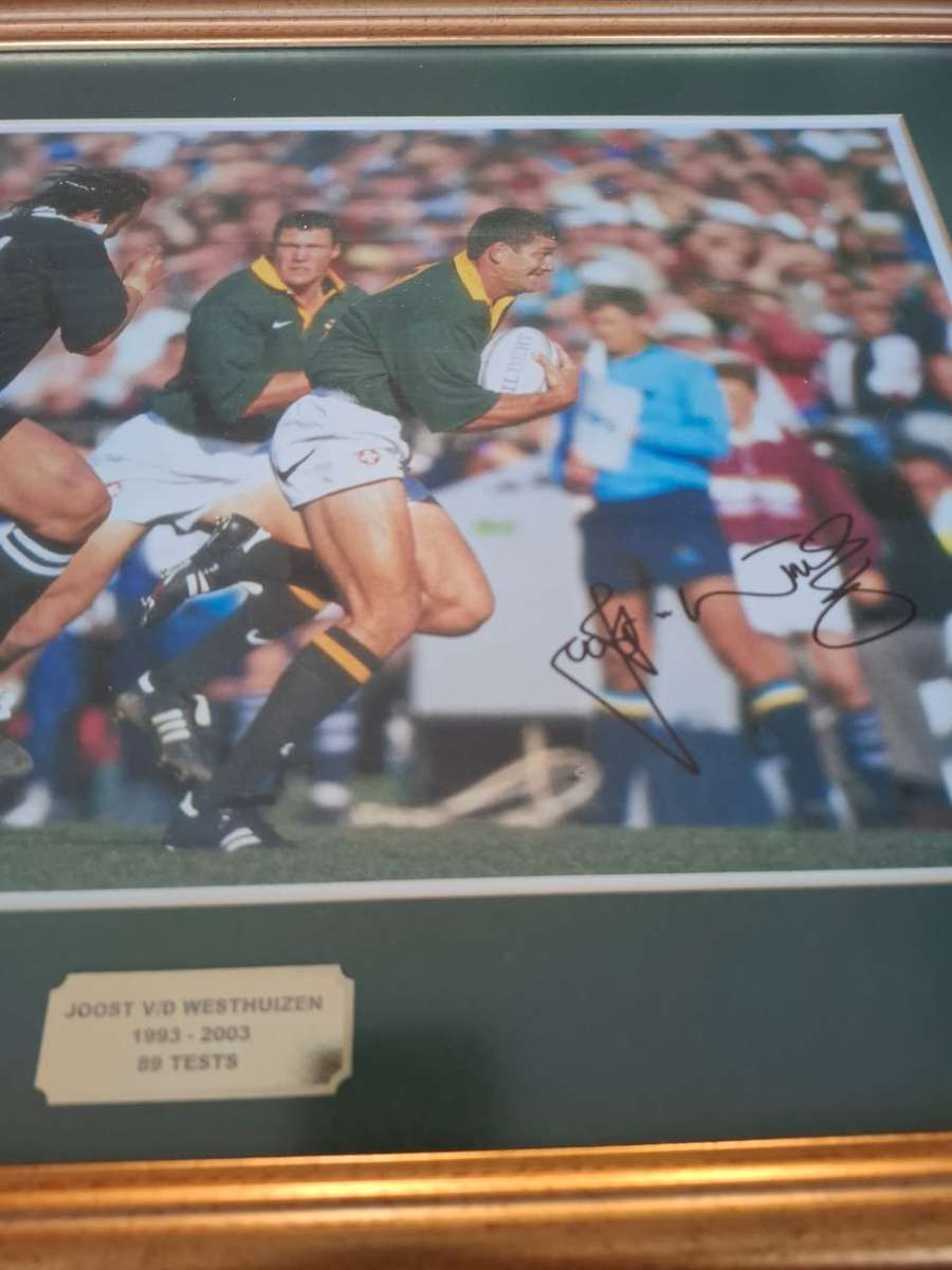 Joost van der Wezthuizen, Springbok legend, signed and framed