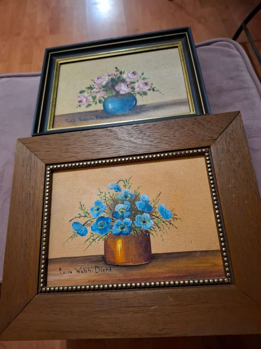 2 x Lovely Celia Walsh Diehl still life paintings(no glass)