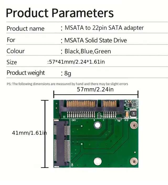 mSATA SSD to SATA Converter Card, MSATA to 22pin SATA Adapter