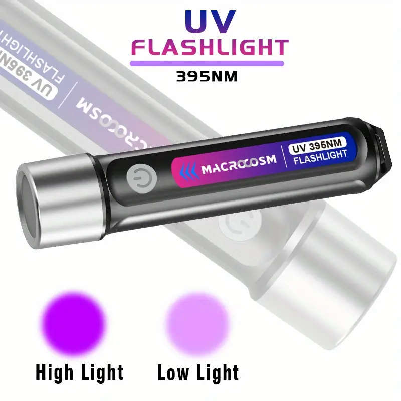 LED UV Flashlight 395nm USB Rechargeable Outdoor Camping Torchlight