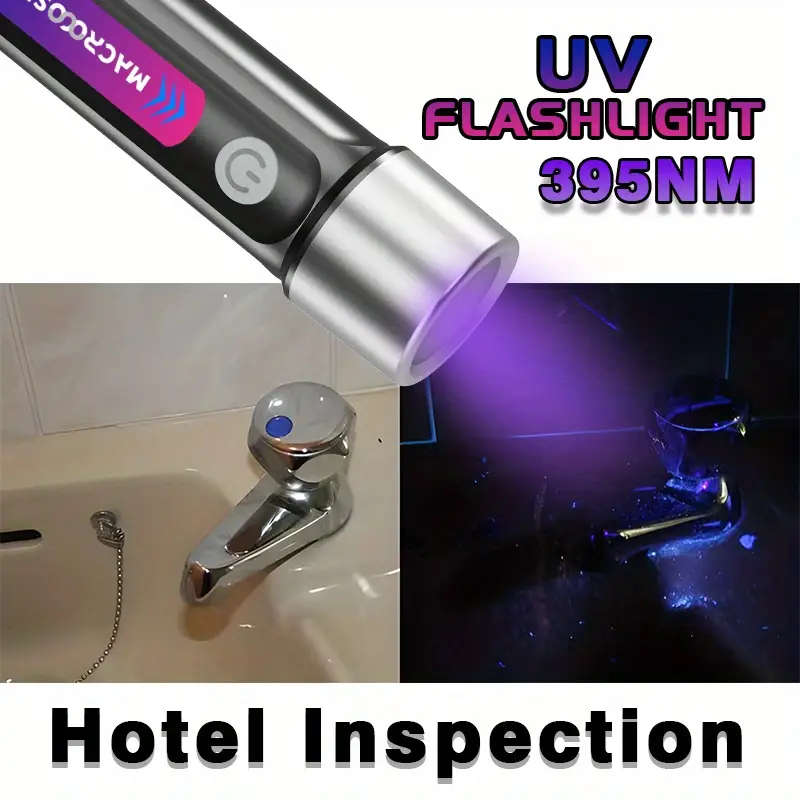 LED UV Flashlight 395nm USB Rechargeable Outdoor Camping Torchlight
