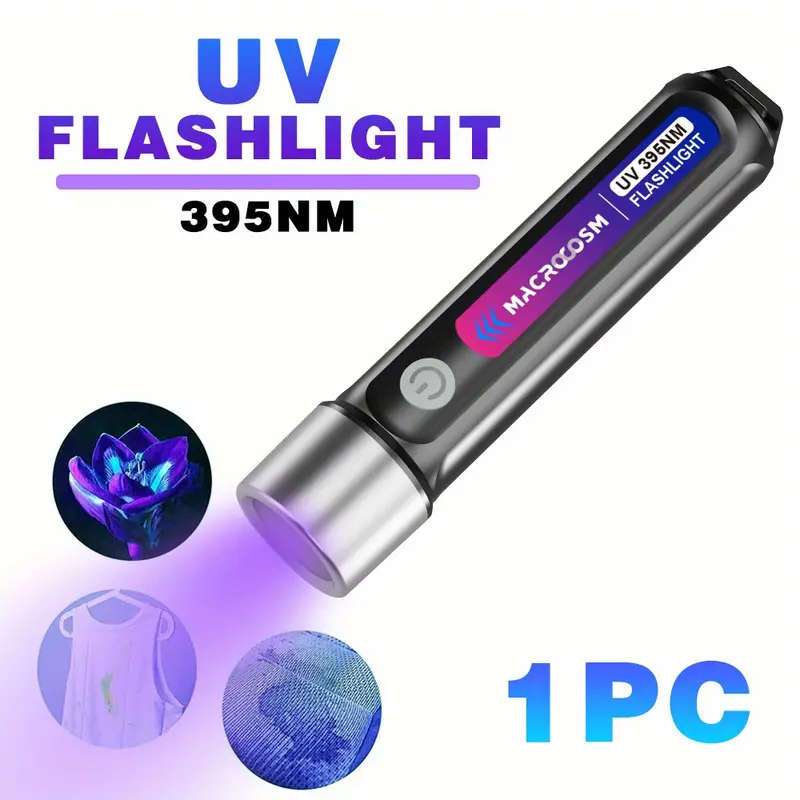 LED UV Flashlight 395nm USB Rechargeable Outdoor Camping Torchlight