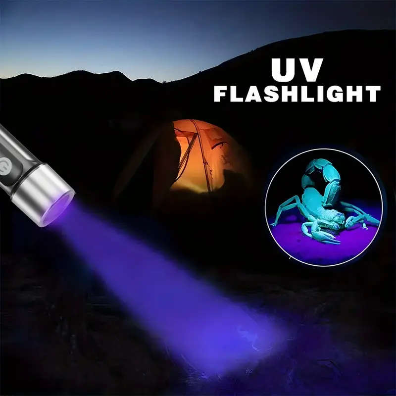 LED UV Flashlight 395nm USB Rechargeable Outdoor Camping Torchlight