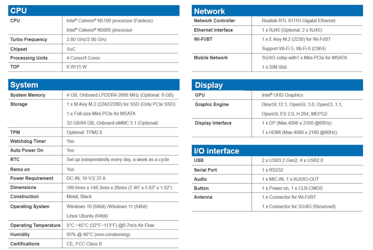 Giada F106D Mini PC Booksize, Fanless Player Intel Jasper Lake Support 4K Display 4GB/128GB