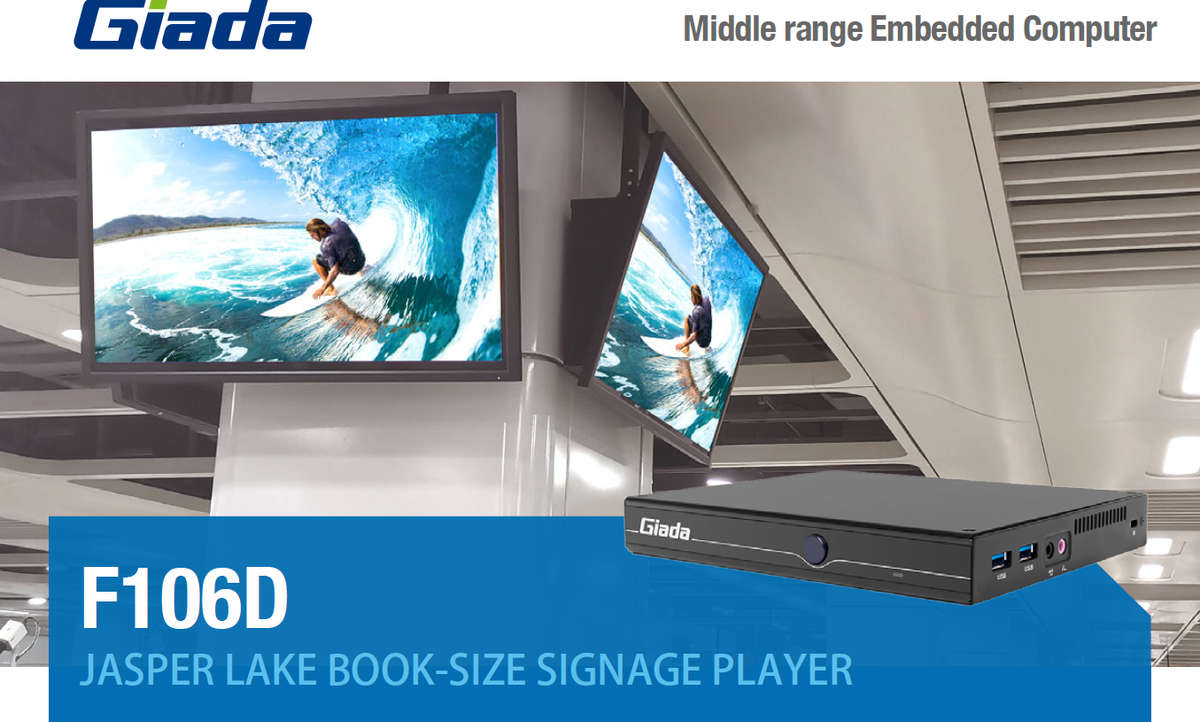 Giada F106D Mini PC Booksize, Fanless Player Intel Jasper Lake Support 4K Display 4GB/128GB