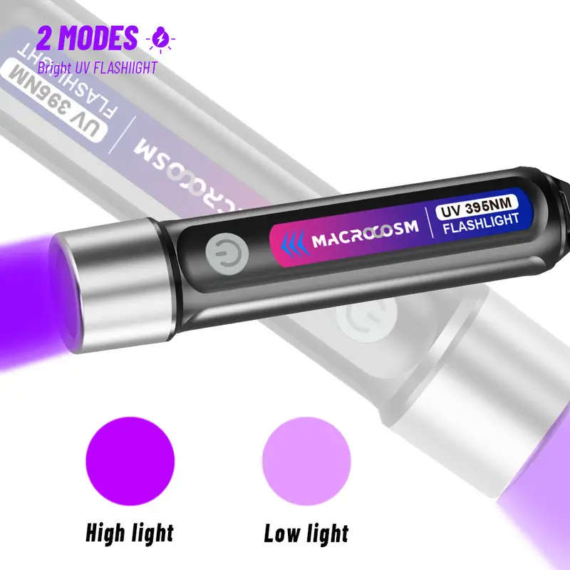 LED UV Flashlight 395nm USB Rechargeable Outdoor Camping Torchlight