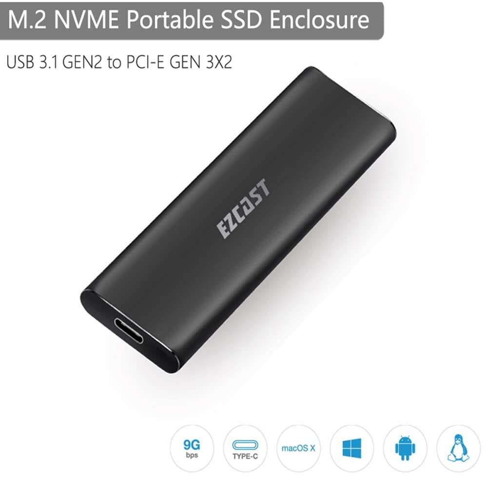 M.2 NVME Portable SSD Enclosure USB 2.1 GEN2 to PCI-E Gen 3X2 EZCast