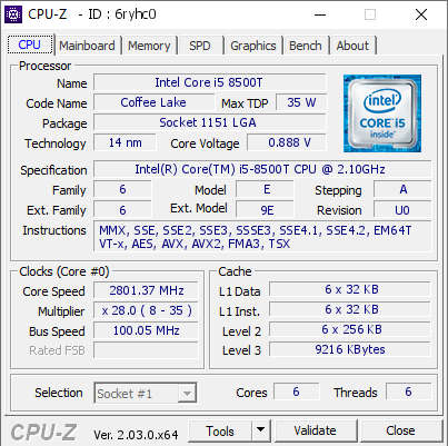 Intel® Core i5-8500T Processor 8th Generation CPU