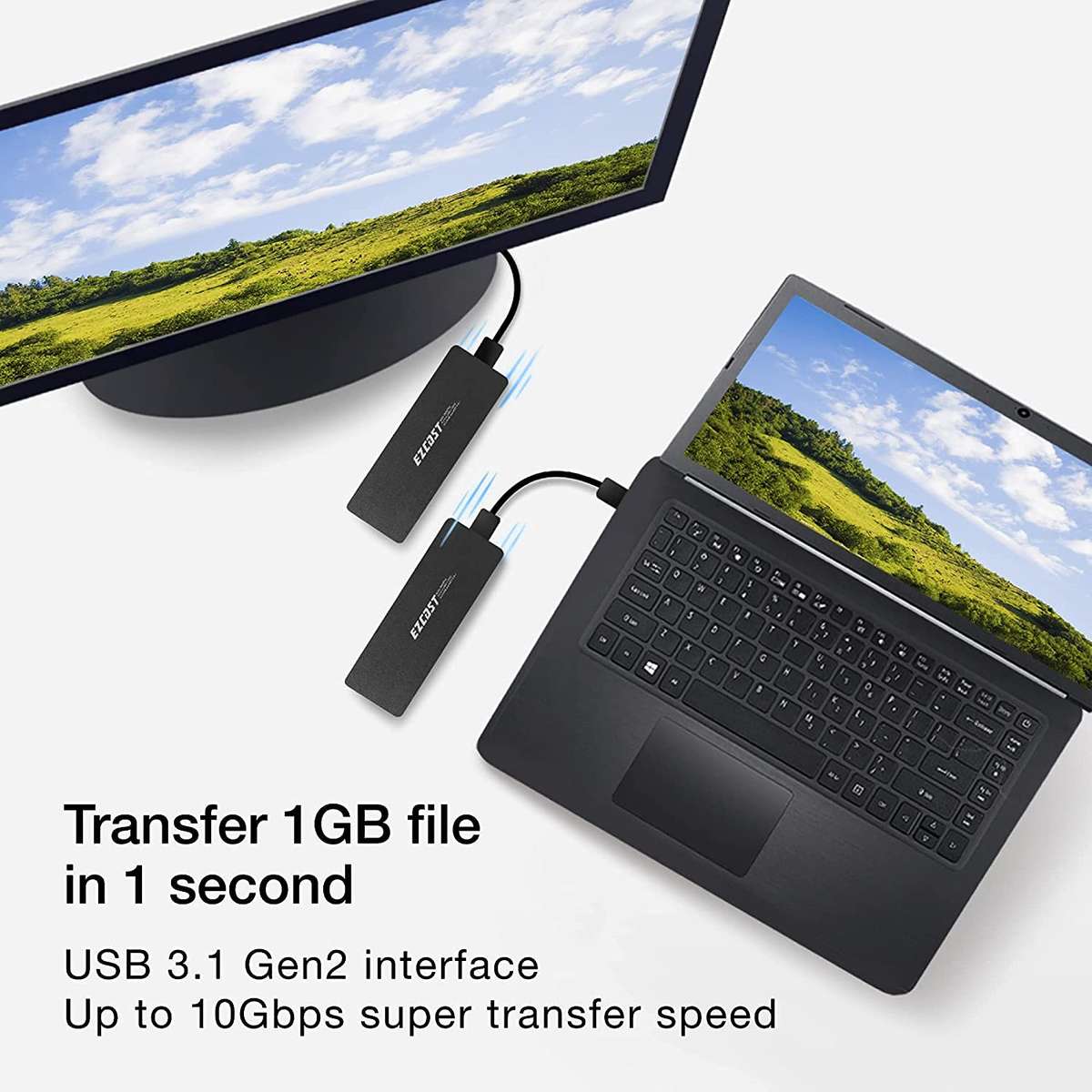 M.2 NVME Portable SSD Enclosure USB 2.1 GEN2 to PCI-E Gen 3X2 EZCast