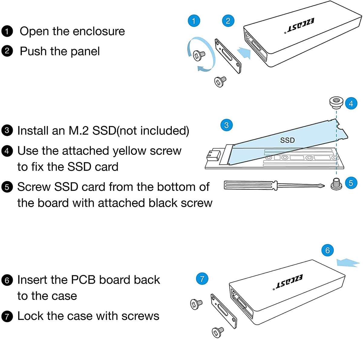 M.2 NVME Portable SSD Enclosure USB 2.1 GEN2 to PCI-E Gen 3X2 EZCast