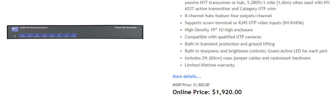 NVT NV-862 UTP ACTIVE RECEIVER DA HUB 8 Channel Active Receiver Distribution Amplifier Hubs