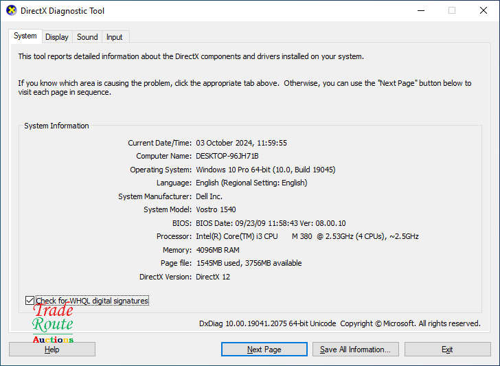 DELL VOSTRO 1540 LAPTOP | CORE i3 M380 2.53GHz | 4GB RAM | 500GB HDD - Faulty Battery