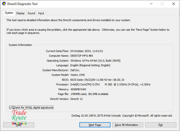 DELL VOSTRO 1540 LAPTOP | CORE i3 M380 2.53GHz | 4GB RAM | 500GB HDD - Faulty Battery
