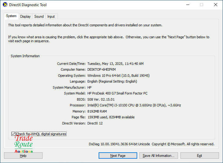 HP Prodesk 400 G7 SFF Desktop Computer | Core i3 10100 10th Gen 3.6Ghz | 8GB RAM | 256GB SSD