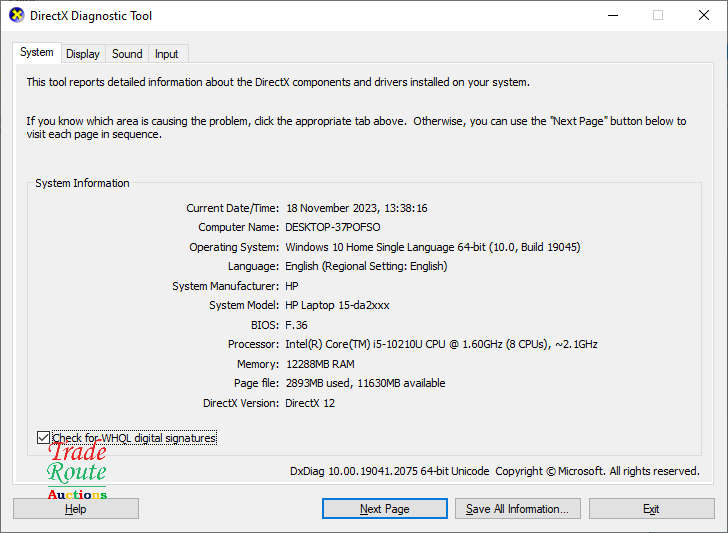 HP Laptop 15-DA2XXX 15.6inch LAPTOP | Core i5 10210U 10th Gen |  12GB RAM | 1TB HDD - Faulty Battery