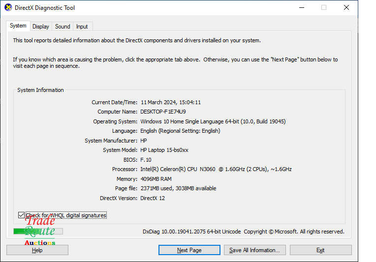 HP 15-bs0xxx Laptop 15.6 Inch | Intel Celeron N3060 1.6GHz | 4GB RAM | 500GB HDD - FAULTY BATTERY