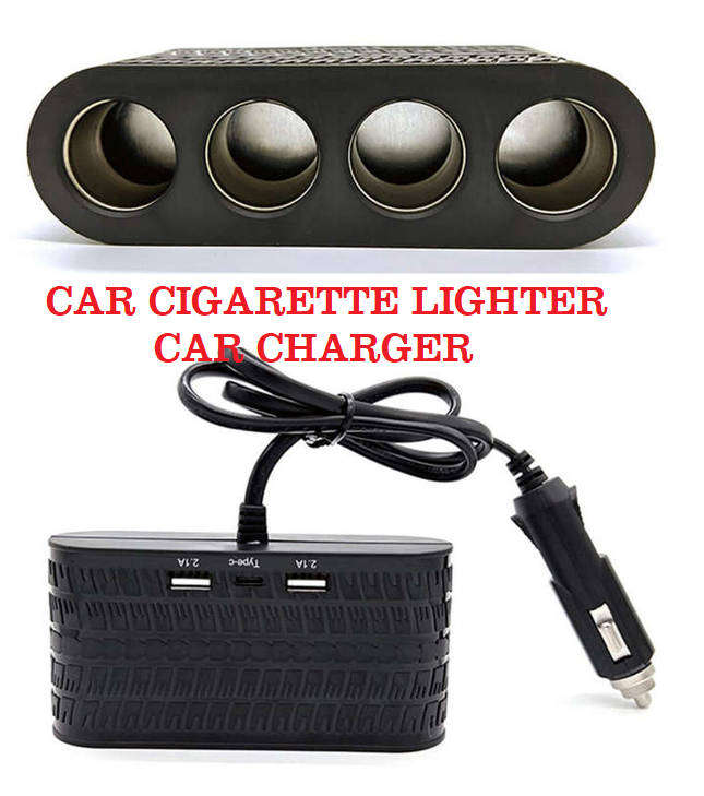 12V / 24V 1-to-4 Car Cigarette Lighter Sockets Adapter With 2x USB and Type-C Charging Ports