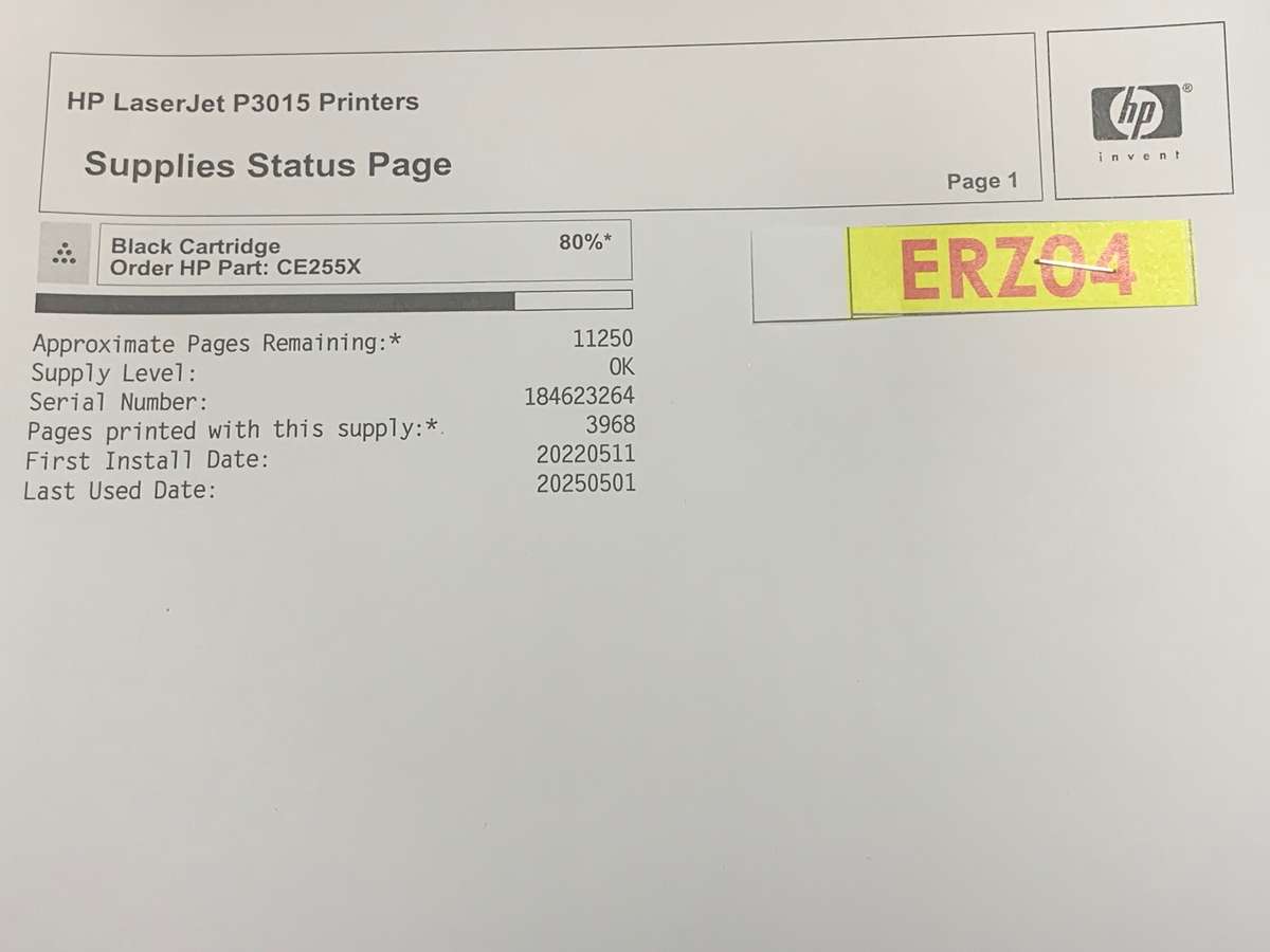 HP Laser Printer LaserJet Enterprise P3015  Printer - 80% Toner Left