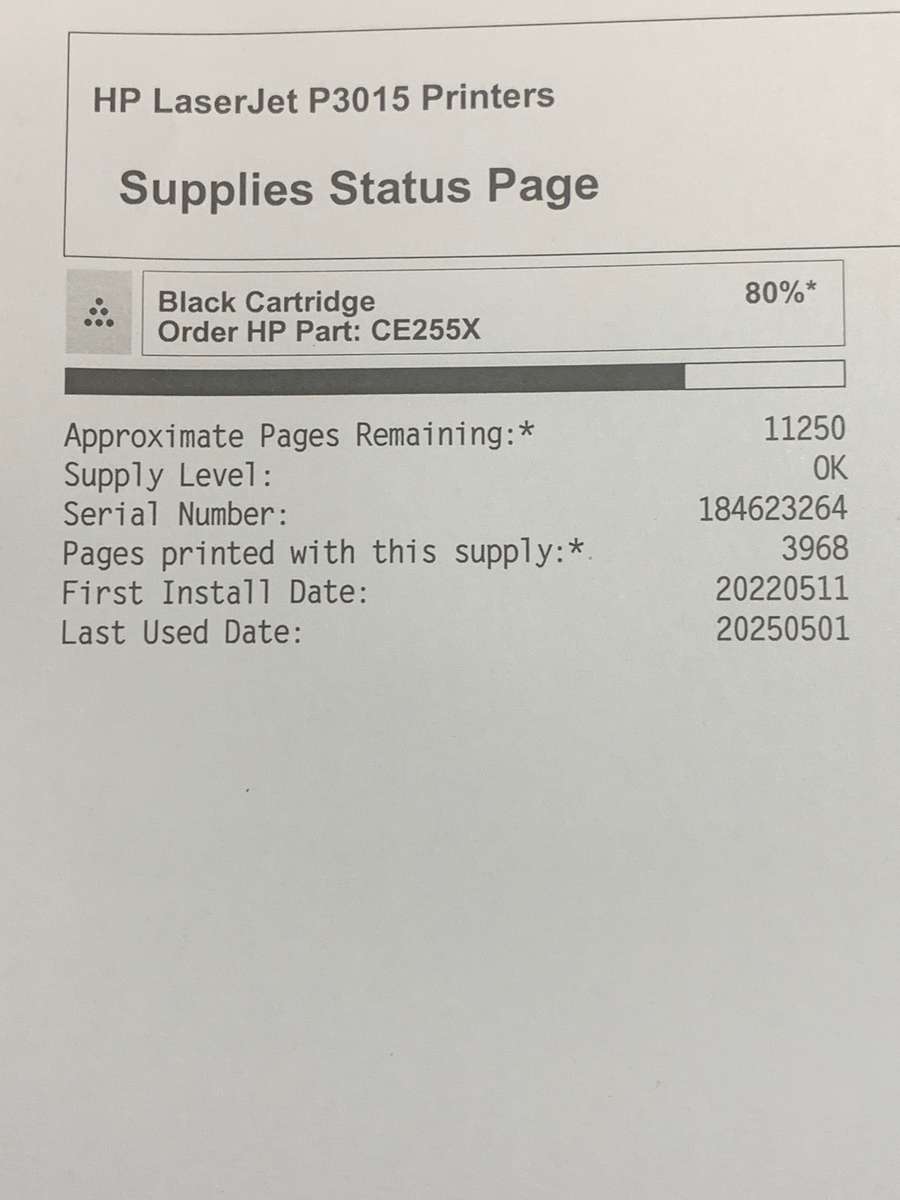 HP Laser Printer LaserJet Enterprise P3015  Printer - 80% Toner Left