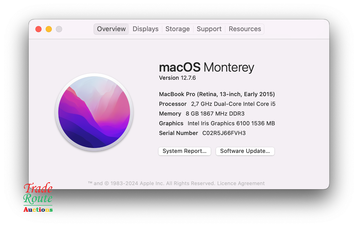MacBook Pro 13.3-inch * macOS Monterey ** RETINA ** Core i5 2.7GHz | 8GB RAM | 128GB SSD