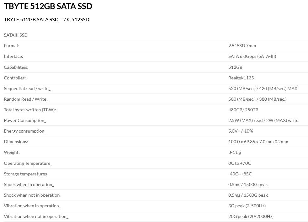 TBYTE 512GB SSD SATA  - Solid State Drive Brand New